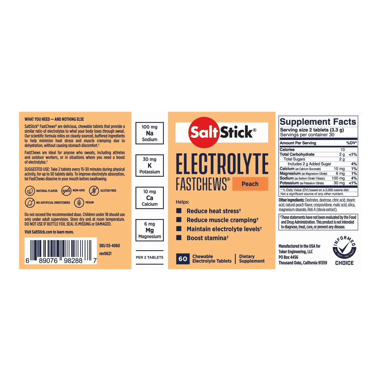 SaltStick Electrolyte Fastchews - 60 Tablets - Peach
