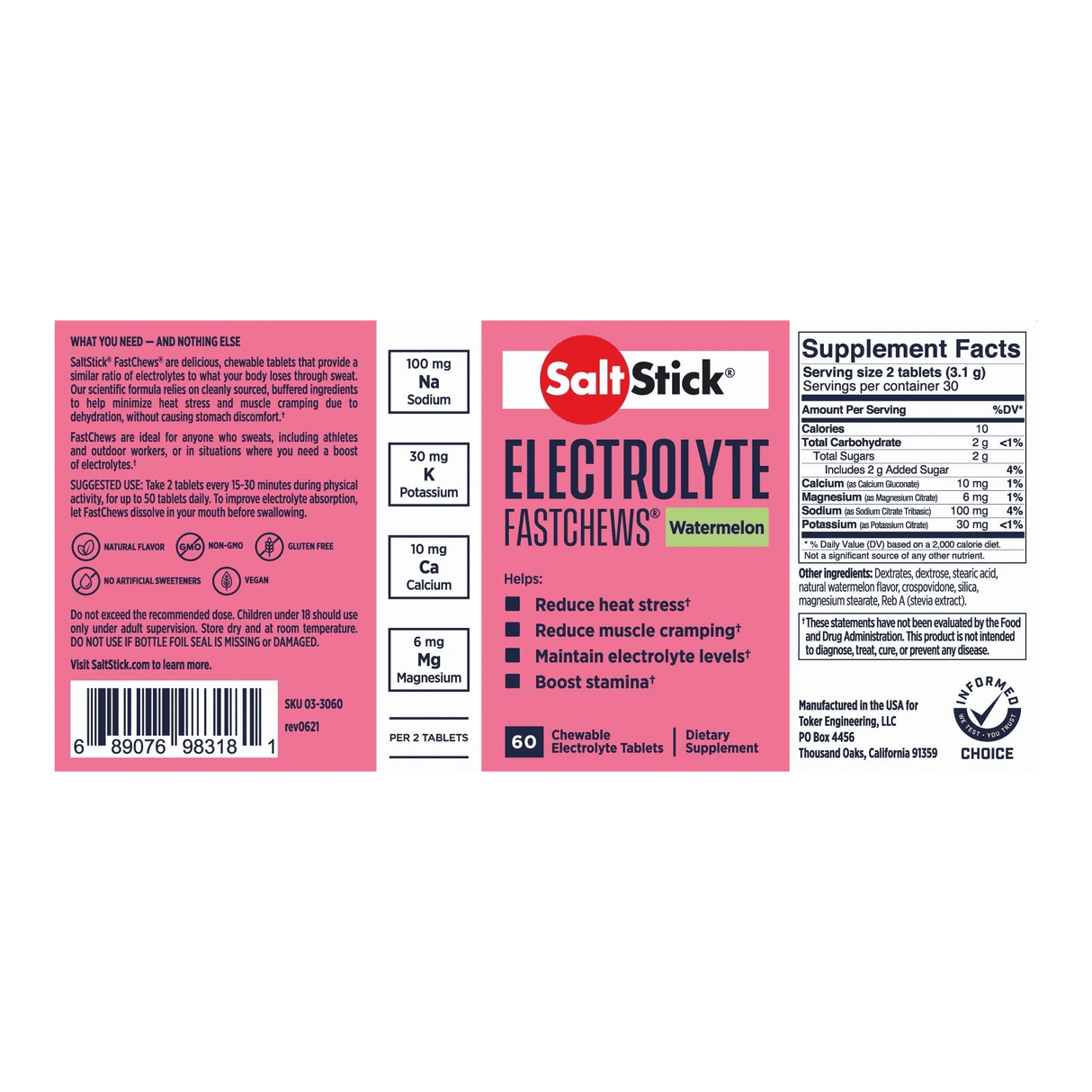 SaltStick Electrolyte Fastchews - 10 Tablets - Watermelon