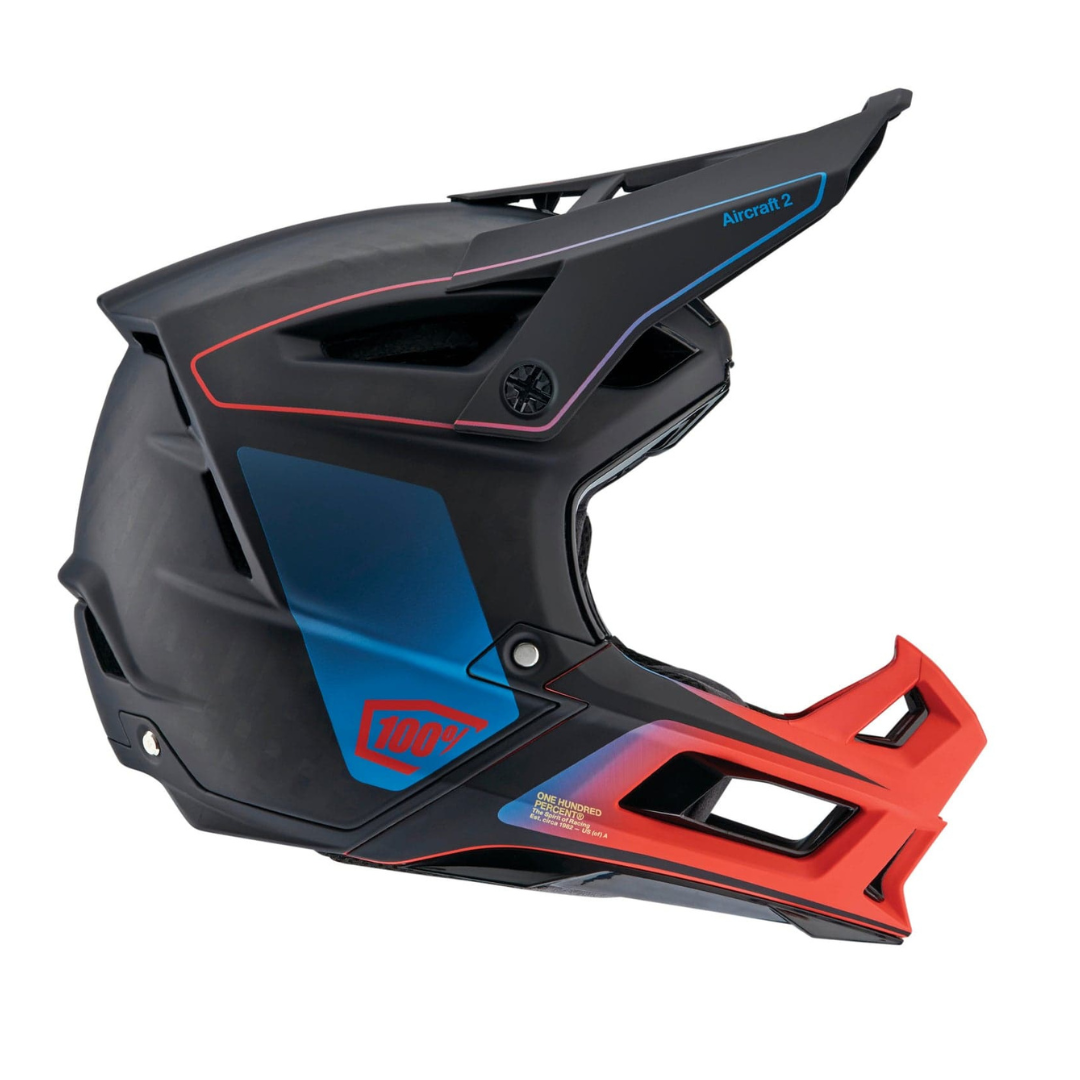 100 Percent AIRCRAFT 2 Helmet Carbon Steel Blue/Neon Red