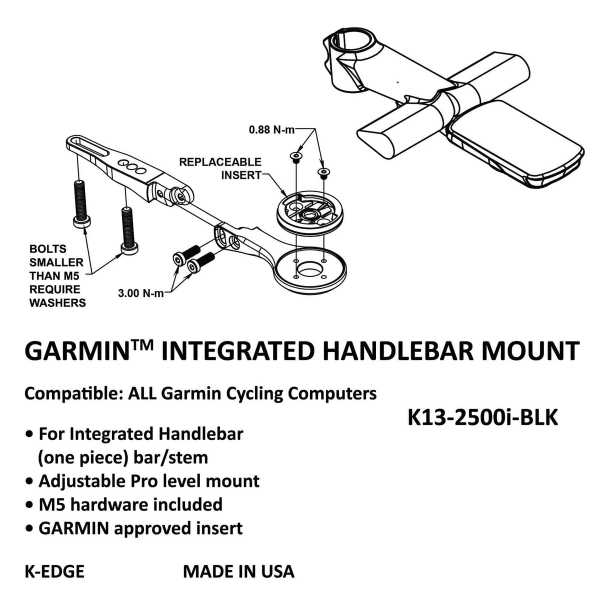 K-Edge Integrated Handlebar System Mount For Garmin