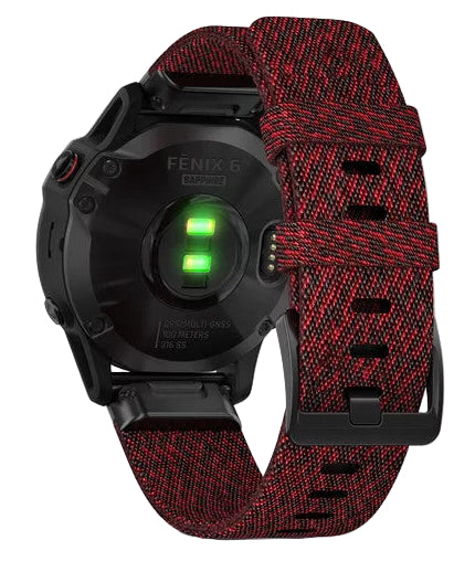 Garmin Fenix 6 Sapphire Black DLC Red Nylon Band Watch