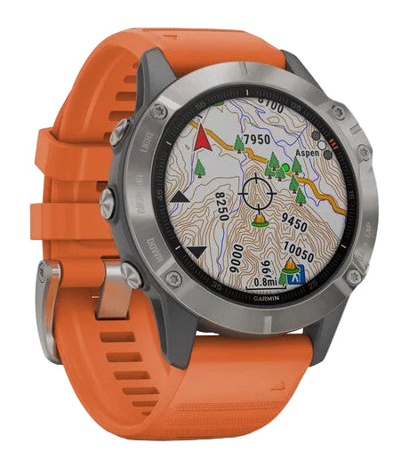 Garmin Fenix 6 Titanium GPS/GLONASS Wrist HRM MP3 Watch with Orange Band