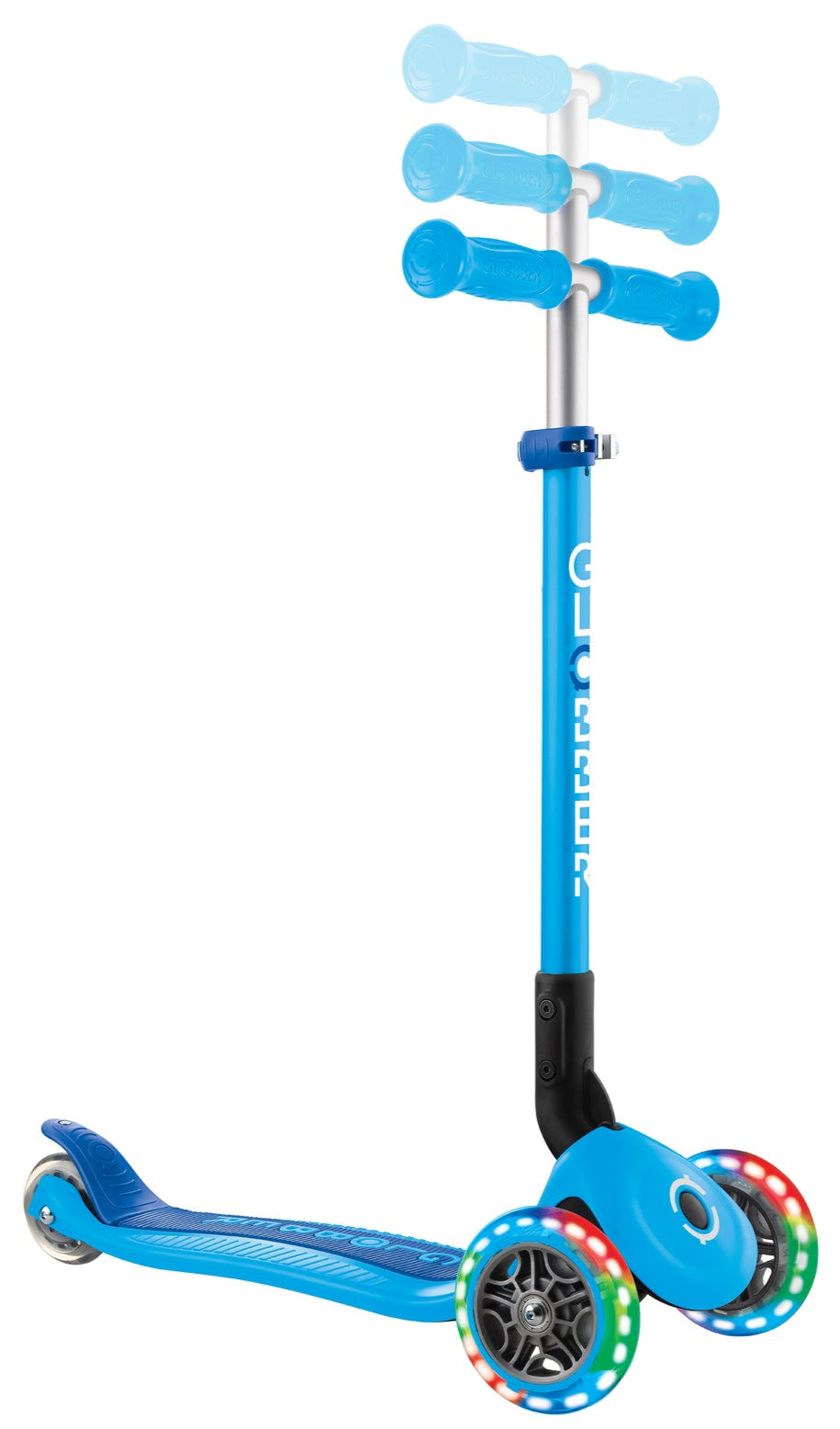 Globber PRIMO Foldable Lights Scooter - Sky Blue/Navy Blue