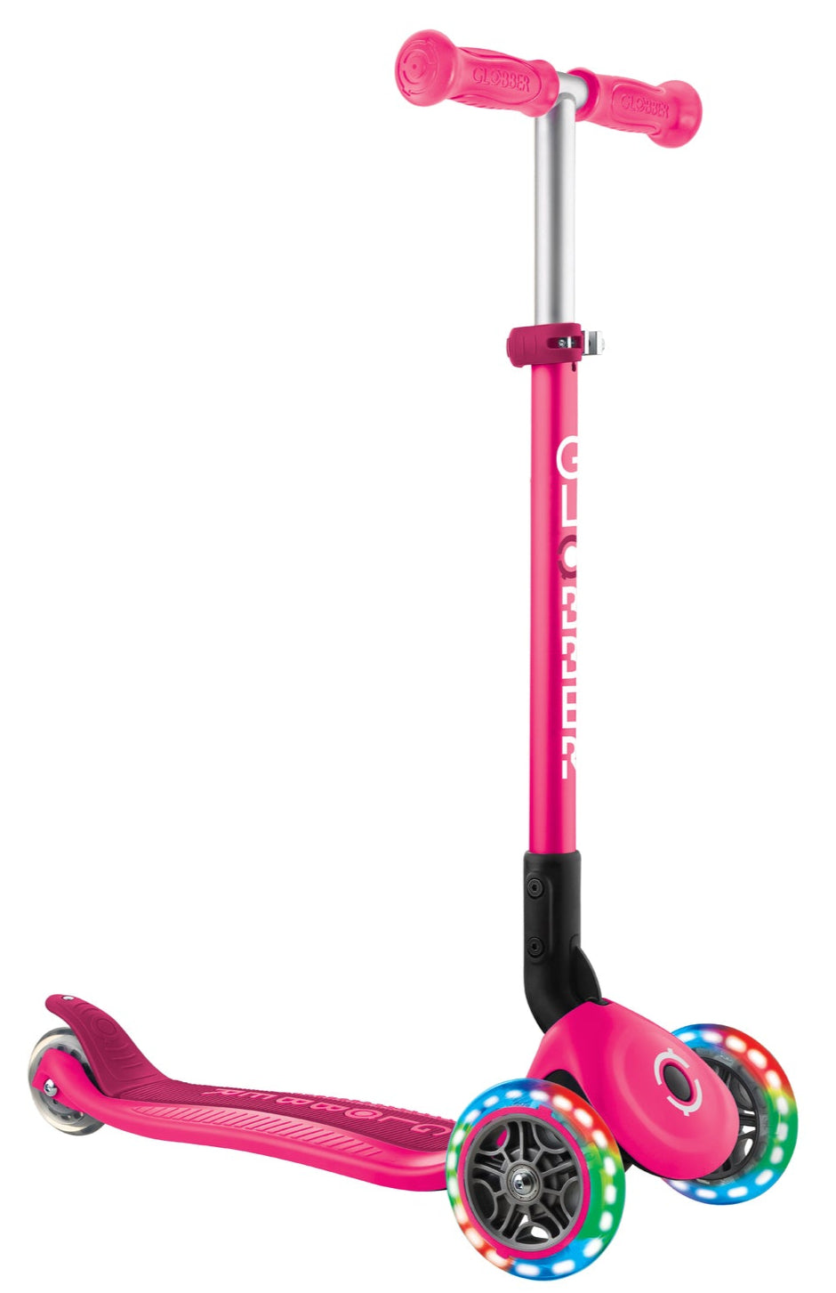 Globber PRIMO Foldable Lights Scooter - Fuchsia/Dark Pink