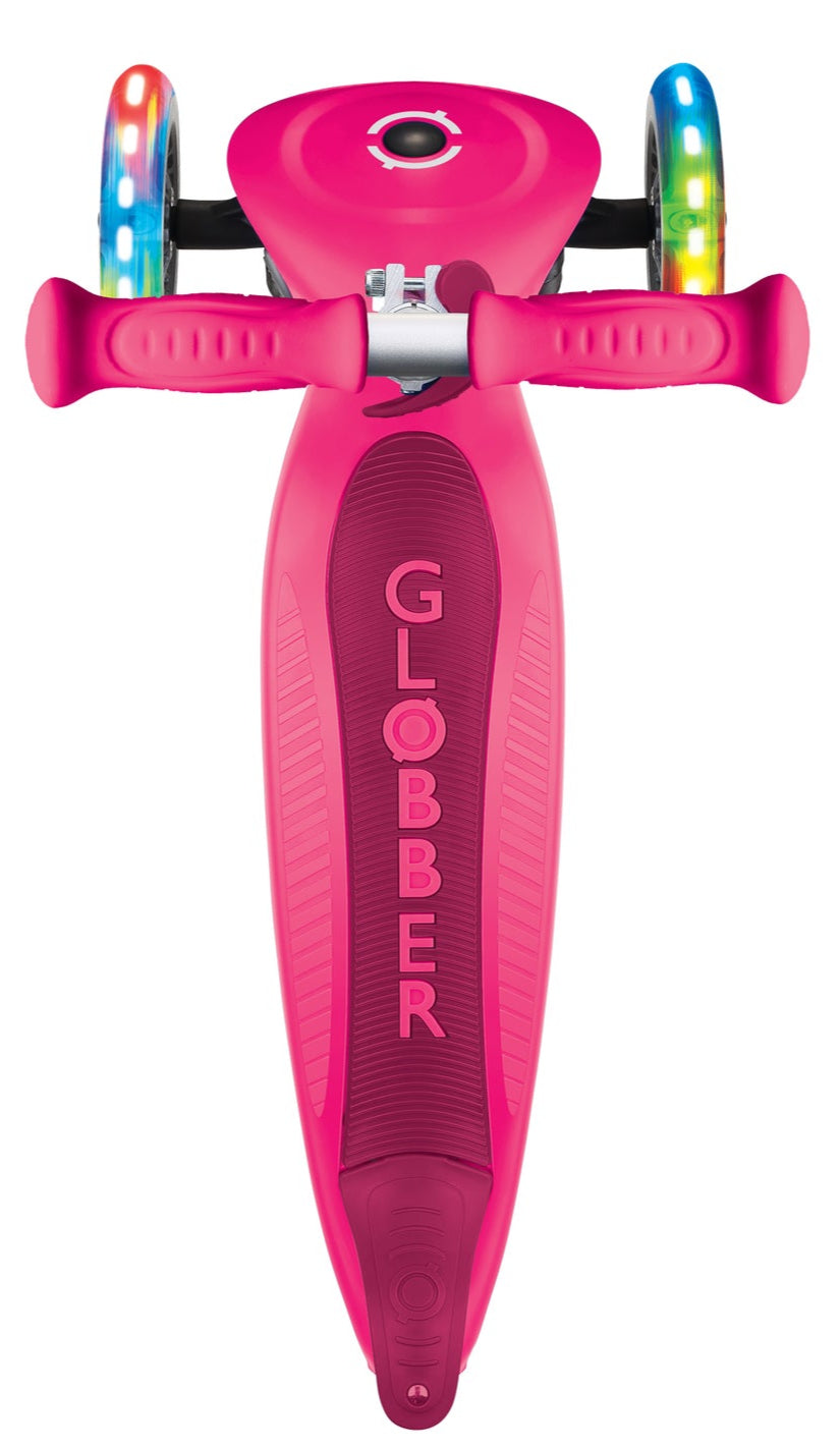 Globber PRIMO Foldable Lights Scooter - Fuchsia/Dark Pink