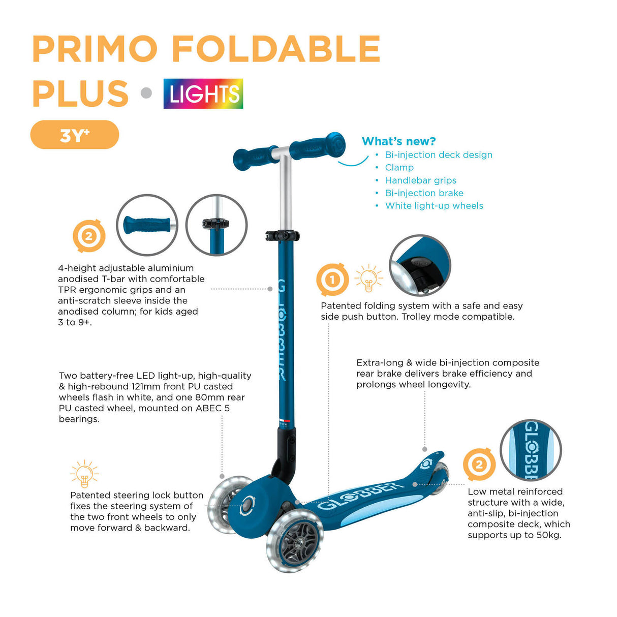 Globber PRIMO FOLD PLUS Scooter V2 with lights