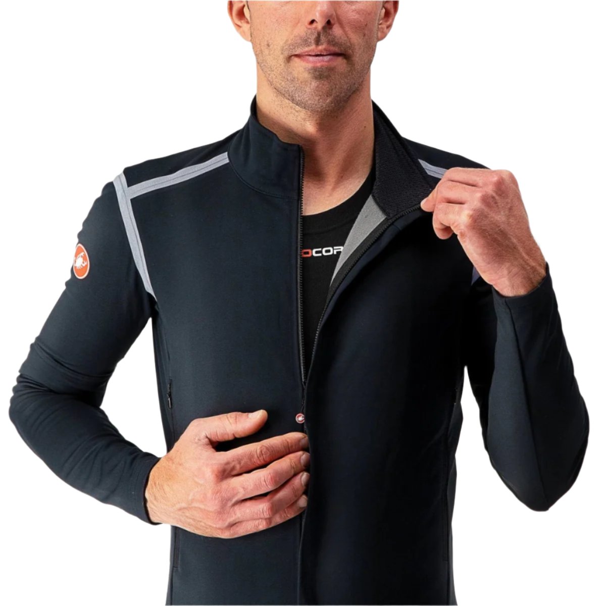 CASTELLI PERFETTO ROS CONVERTIBLE JACKET LIGHT BLACK/SILVER REFLEX FRONT