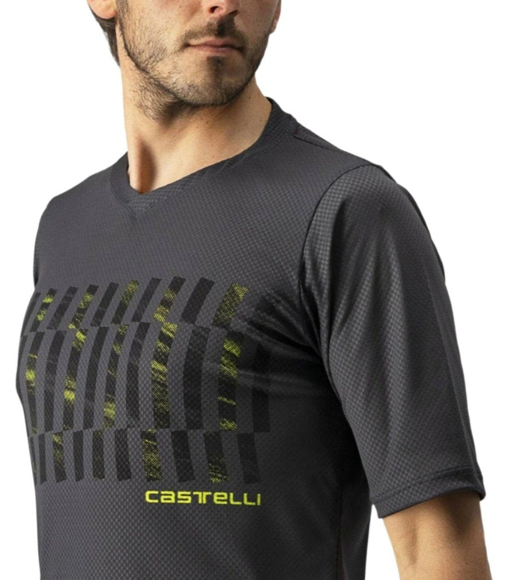 CASTELLI TRAIL TECH TEE DARK GREY/BLACK-ELECTRIC LIME FRONT