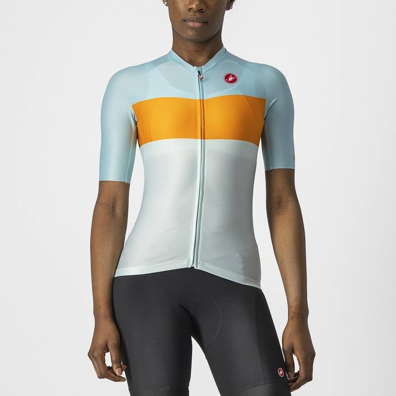 CASTELLI AERO PRO JERSEY LIGHT ACQUA/POP ORANGE-SKYLIGHT