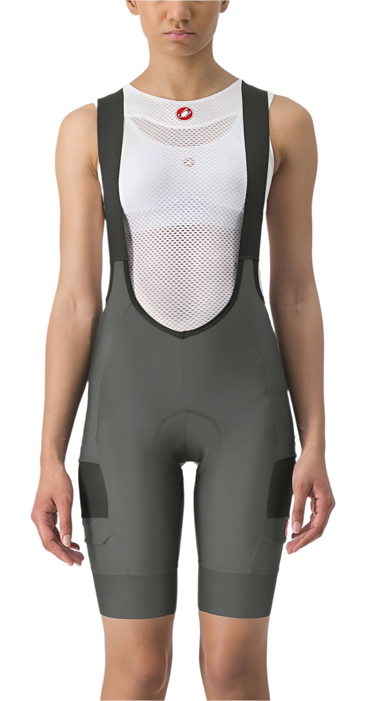 CASTELLI UNLIMITED CARGO WOMENS BIBSHORT GUNMETAL GRAY FRONT
