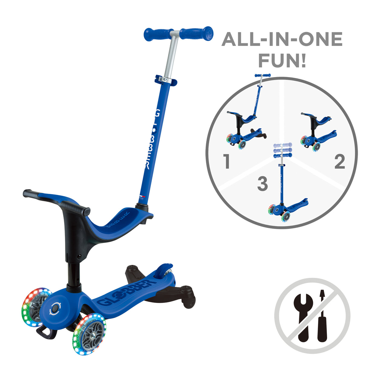 Globber Go Up Sporty Lights 360 - Navy/Dark Blue