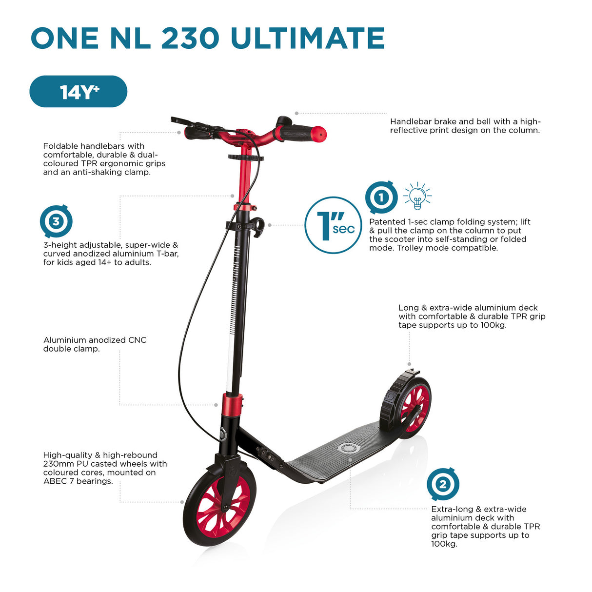 Globber ONE NL 230 Ultimate Adult Scooter - Titanium/Lead Grey
