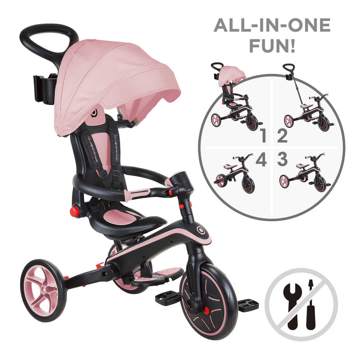 Globber EXPLORER 4in1 Foldable Trike - Deep Pastel Pink