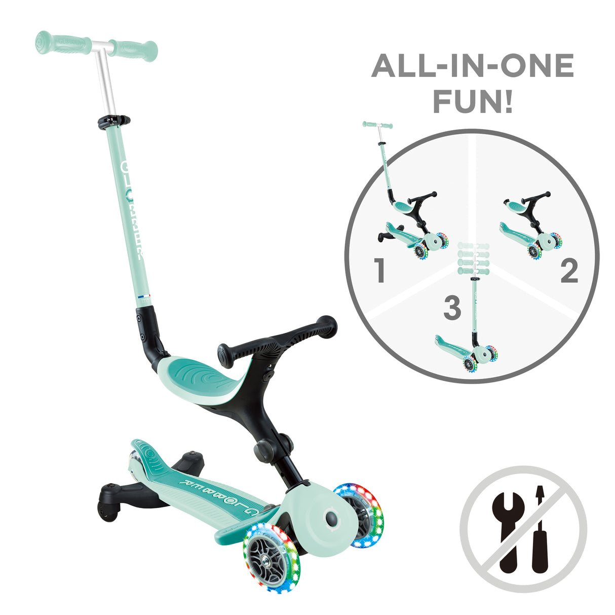 Globber Go Up Active Lights 360 - Mint/Dark Mint