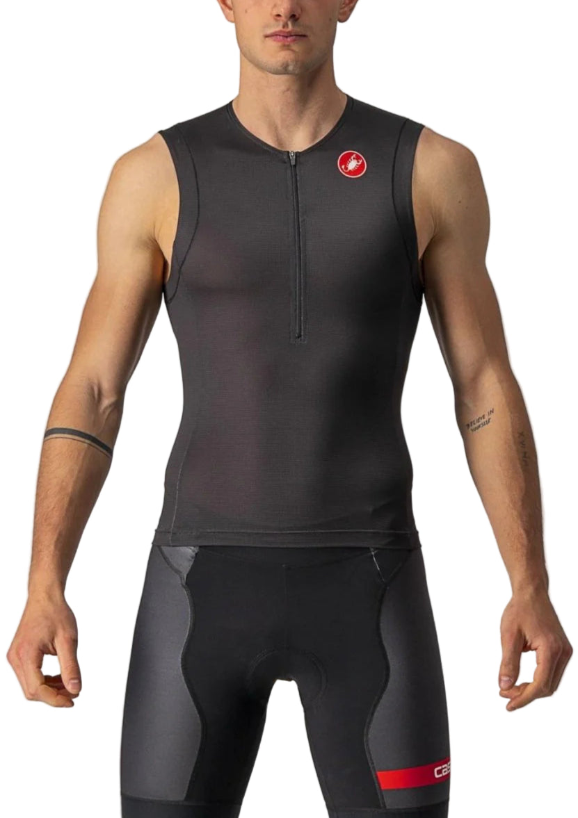 CASTELLI FREE TRI SLEEVELESS TOP BLACK FRONT FACING MODEL