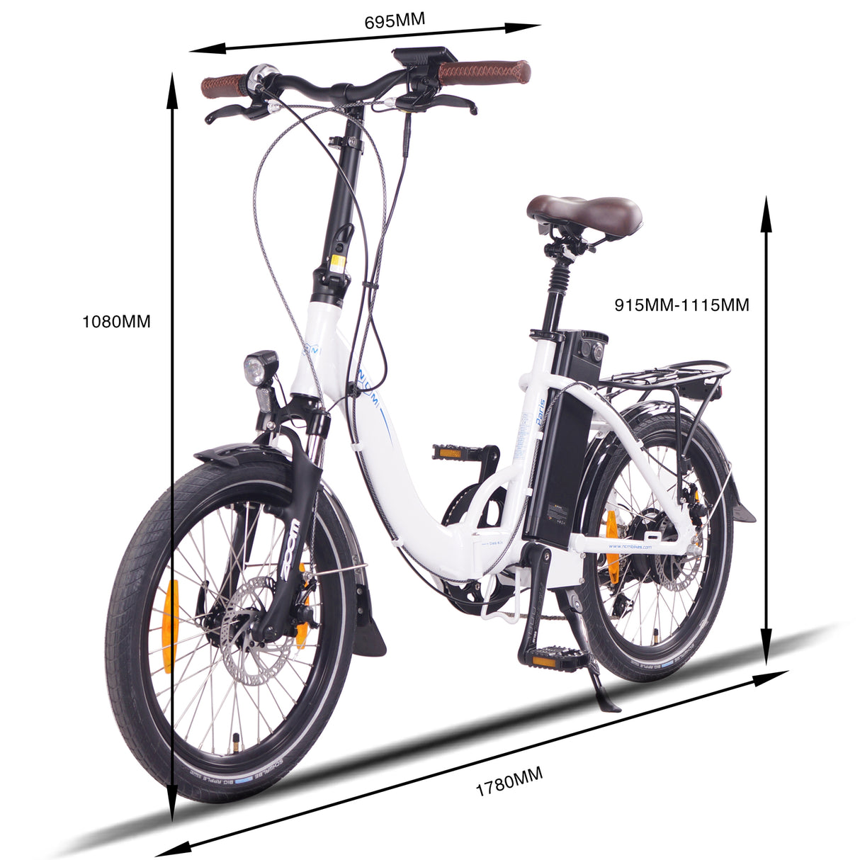 NCM Paris Folding E-Bike, 250W, 36V 15Ah 540Wh Battery, Size 20"