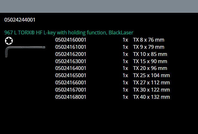 Wera 967/9 TORX L-Key Set w/Holding Function