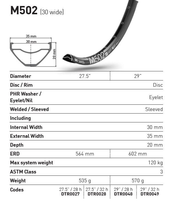 DT Swiss Rim M502 27.5 32h (30 wide)