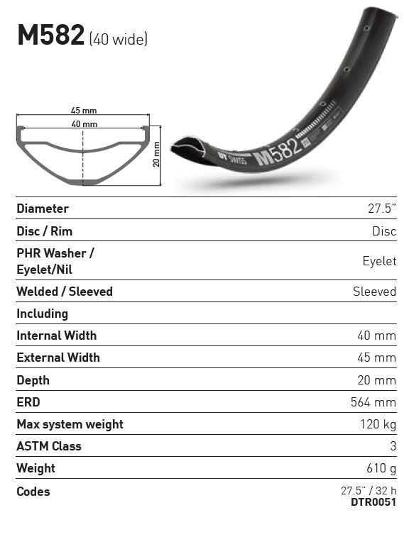 DT Swiss Rim M582 27.5 32H (40 wide)