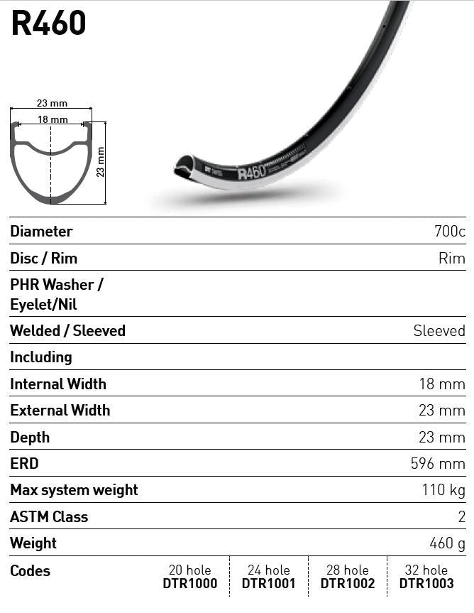 DT Swiss R460 700c 20H Rimbrake Road Rim