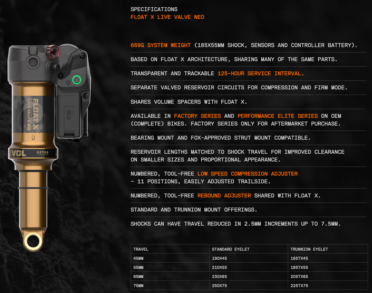 FLOAT X LIVE VALVE NEO SPECIFICATIONS