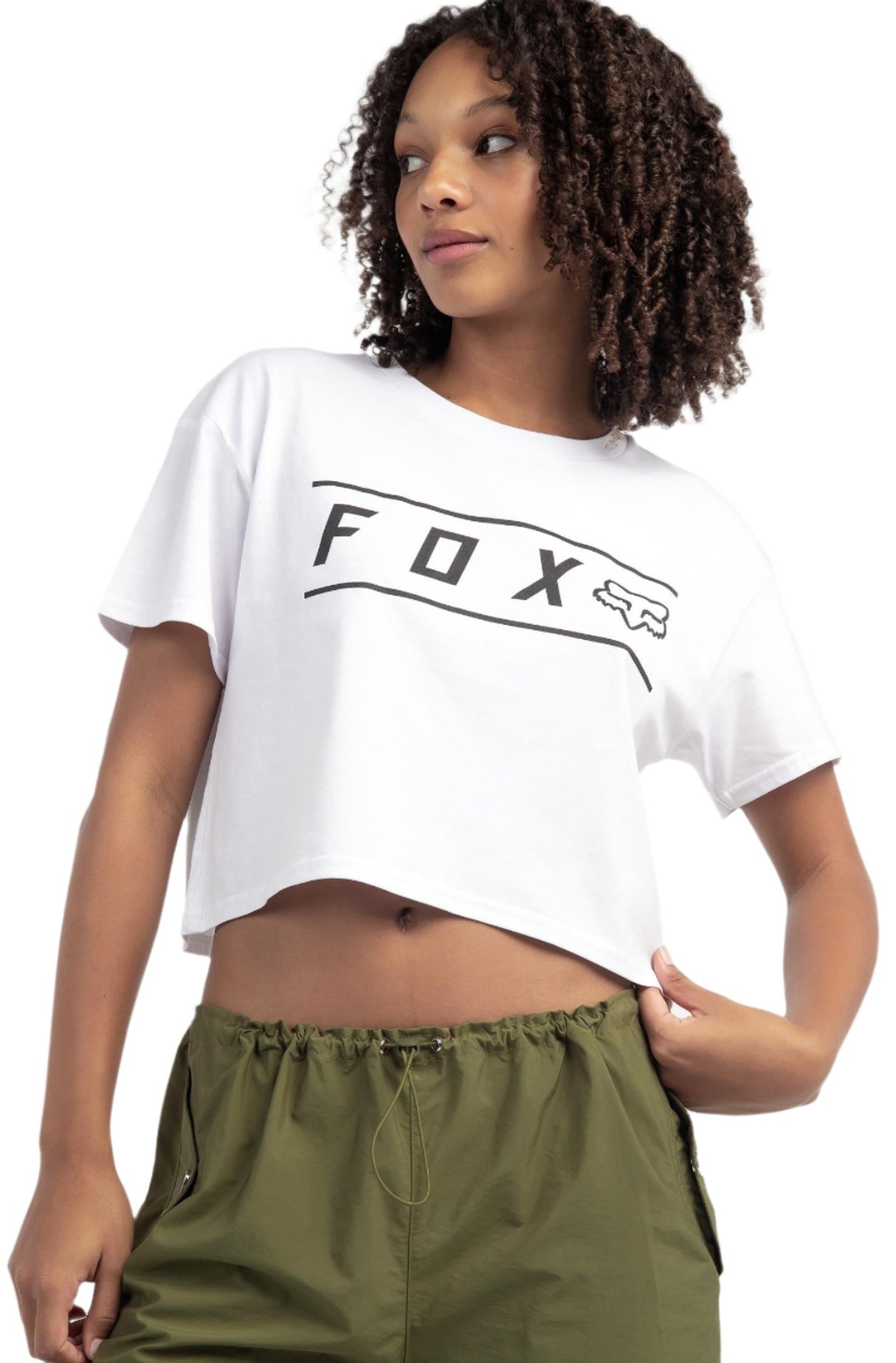 Fox WOMENS PINNACLE CROP TEE - White front