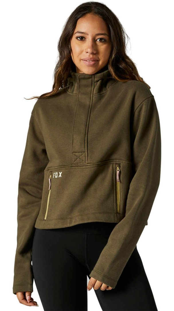 Fox WOMENS CALIBRATED DWR ZIP FLEECE - Olive Green FRONT