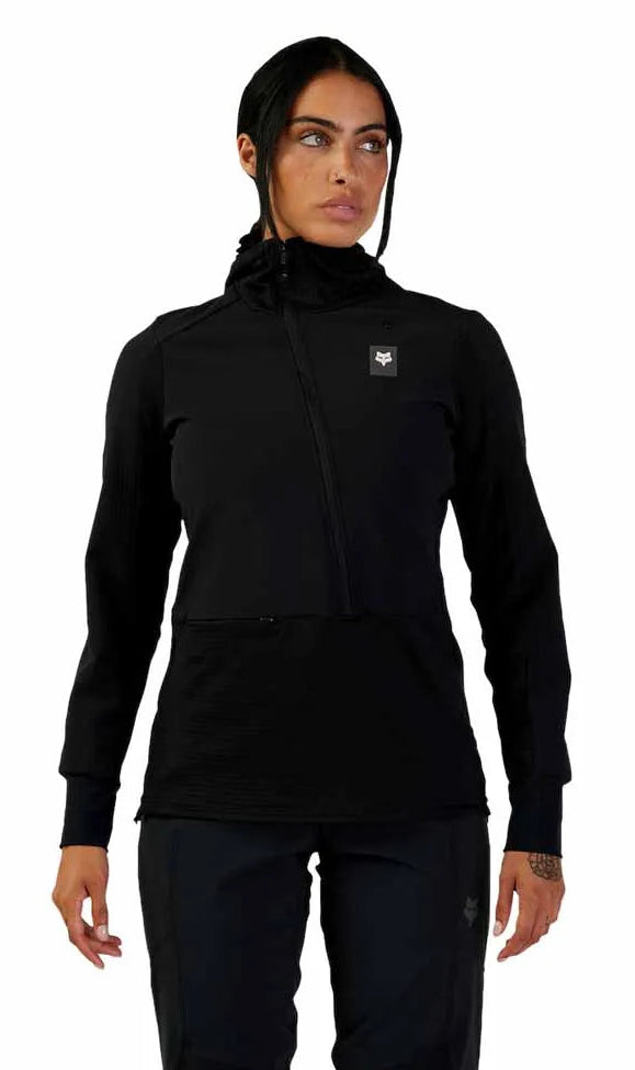 Fox W DEFEND THERMAL HOODIE Black FRONT FACING MODEL