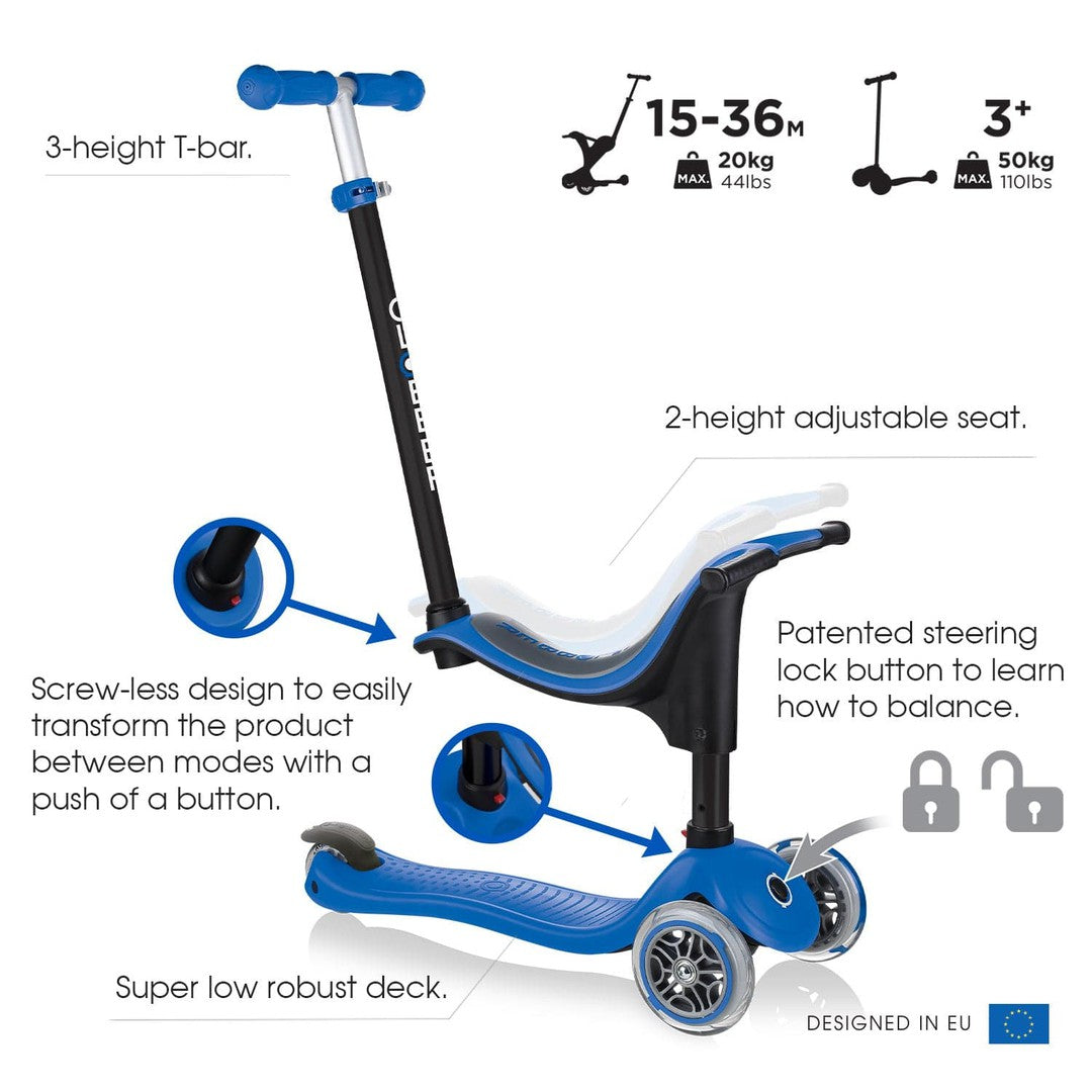 Globber GO UP SPORTY Lights Convertible Scooter - Pastel