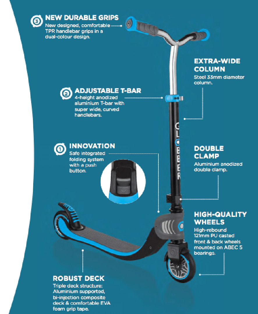 Globber FLOW 125 Foldable Scooter - Sky