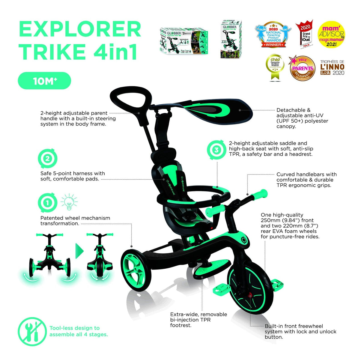 Globber EXPLORER Trike 4 in 1 - Fuchsia