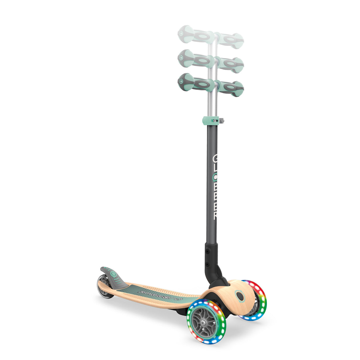 Globber Primo Lights Foldable Wooden Kids Scooter Mint