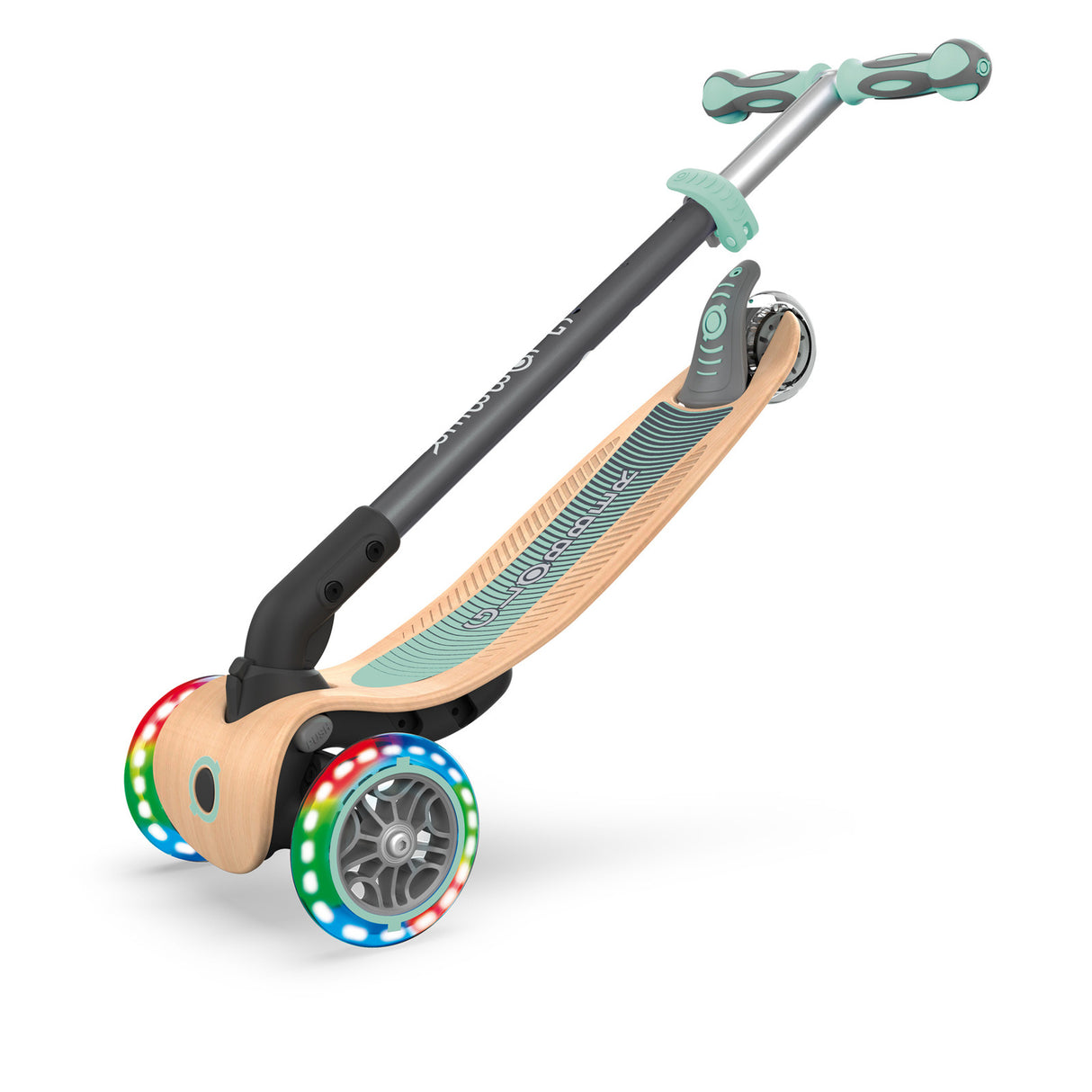Globber Primo Lights Foldable Wooden Kids Scooter Mint