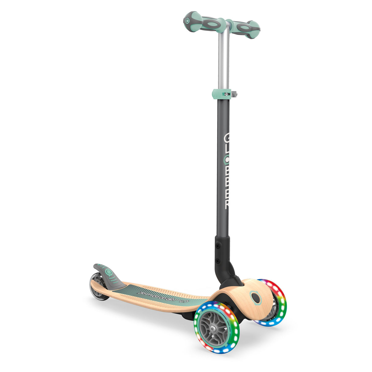 Globber Primo Lights Foldable Wooden Kids Scooter Mint