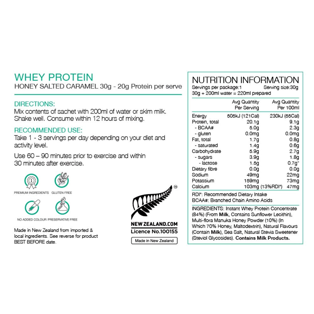 Pure Whey Natural Protein Powder 30g Sachet Honey Salted Caramel