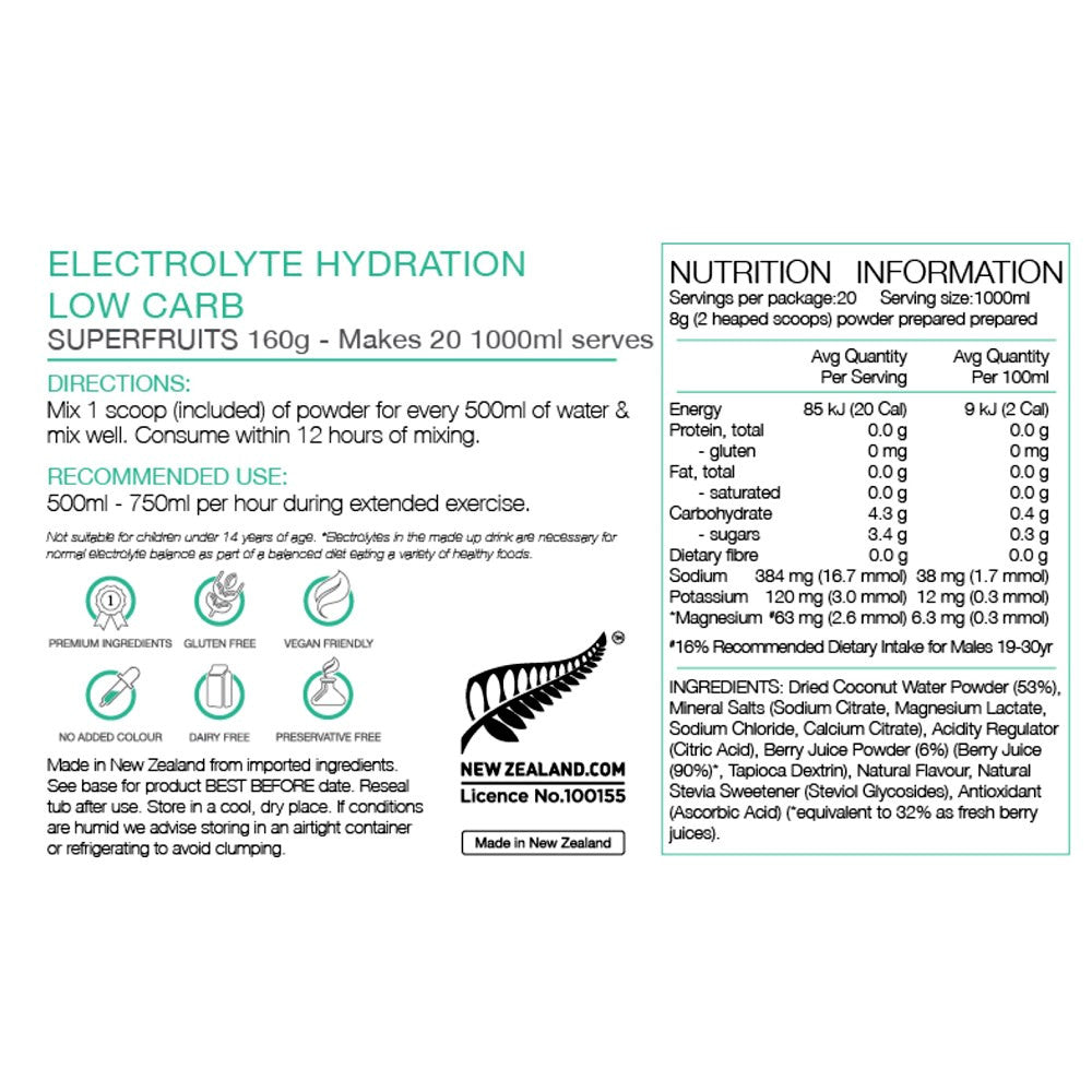 Pure Electrolyte Hydration Drink 160g Low Carb Superfruits