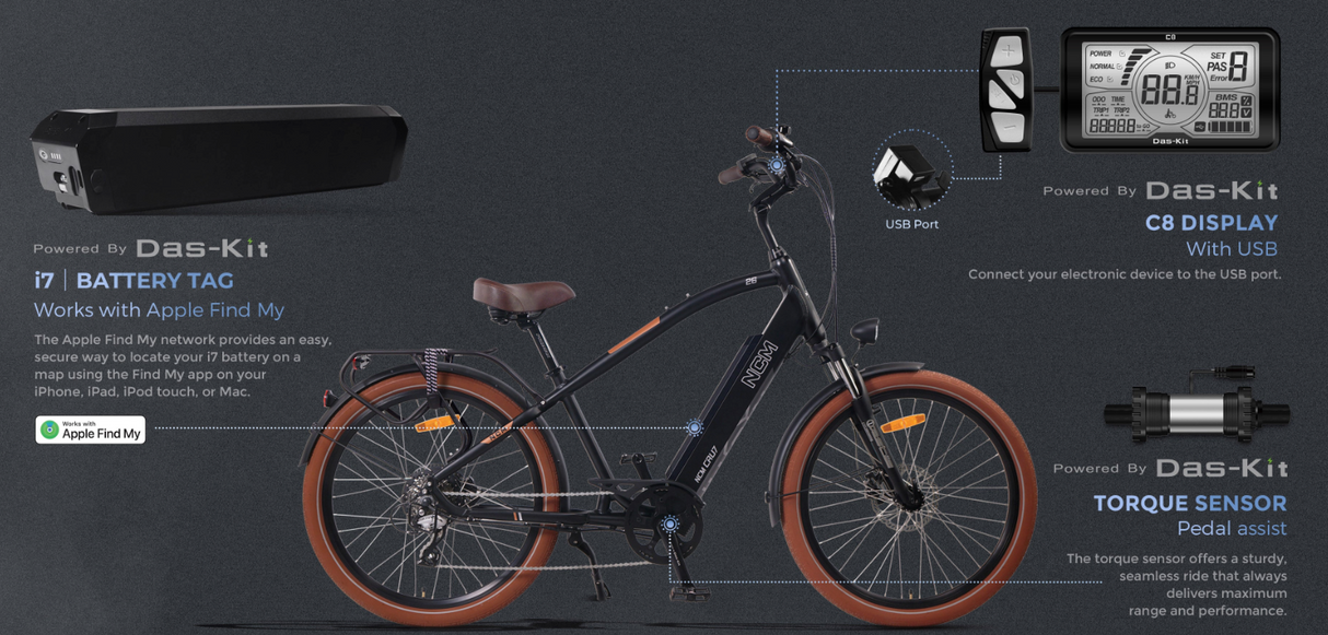 NCM Cru7 250W 48V 19Ah 912Wh Cruiser Electric Bike