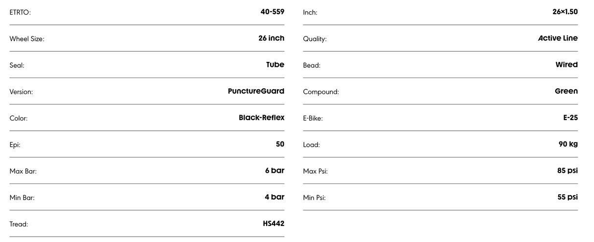 Schwalbe Spicer Plus 26 x 1.50" Puncture Guard Active Line Reflective Sidewall E-25 Tyre
