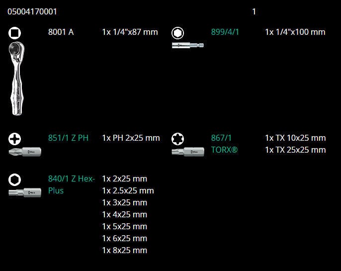 Wera Bicycle Set 1 Bits Assortment w/Ratchet