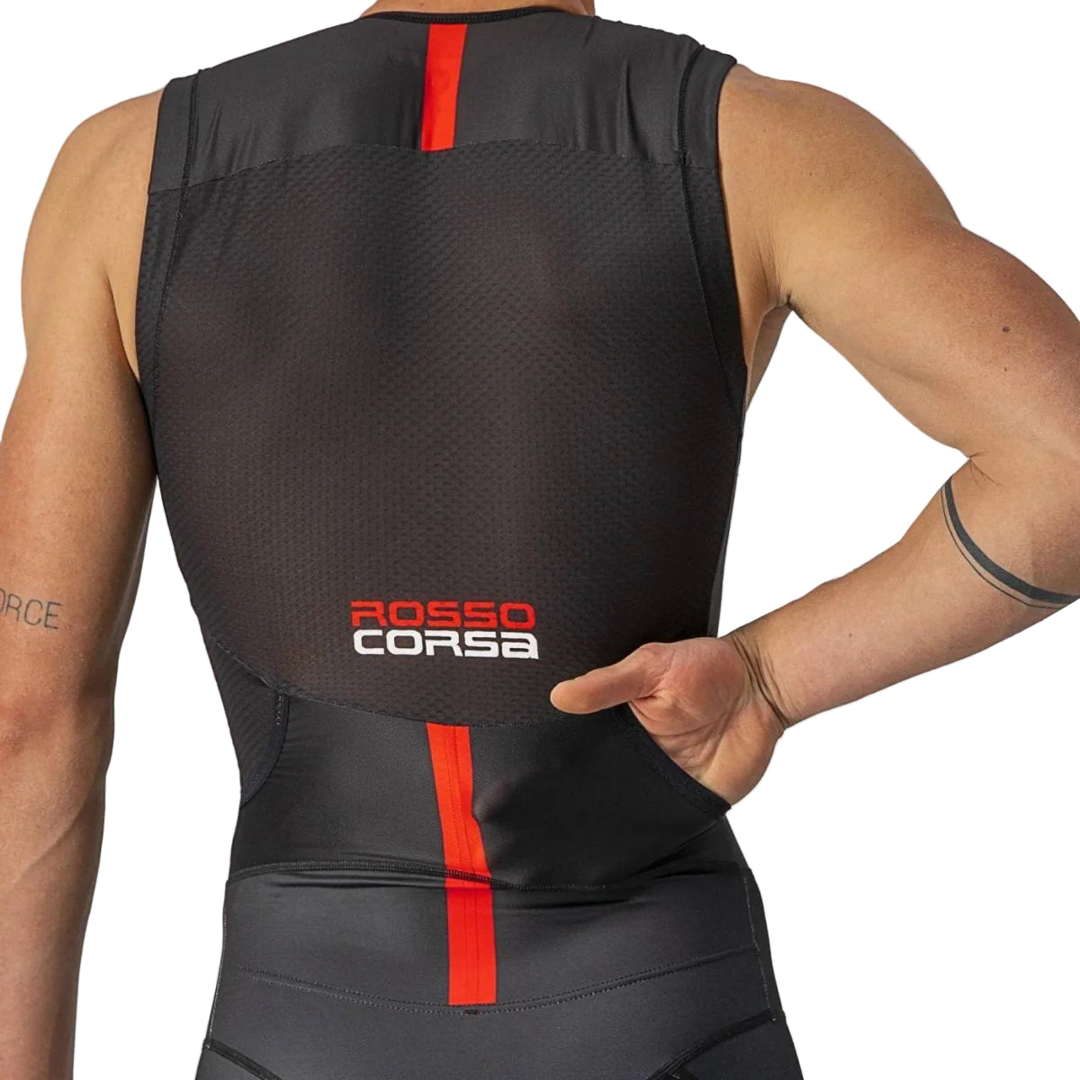 CASTELLI FREE SANREMO SUIT SLEEVELESS BLACK BACK FACING MODEL