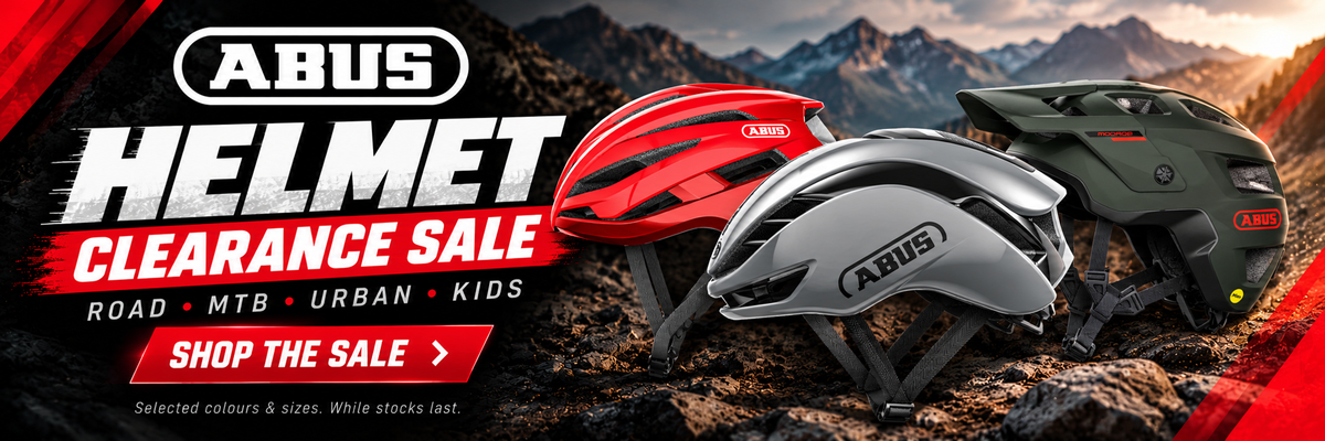 ABUS Helmet Clearance Sale — road, MTB, urban and kids helmets. Shop selected colours and sizes while stocks last.