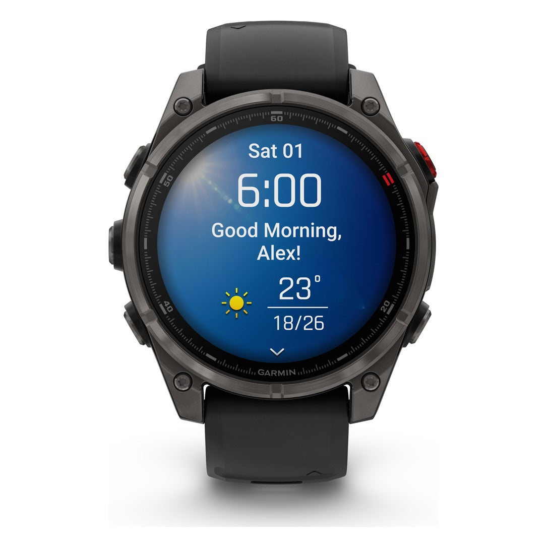 Garmin fenix 8 Pro 47mm AMOLED Sapphire Smartwatch - Carbon Grey DLC Titanium with Black/Pebble Grey Band