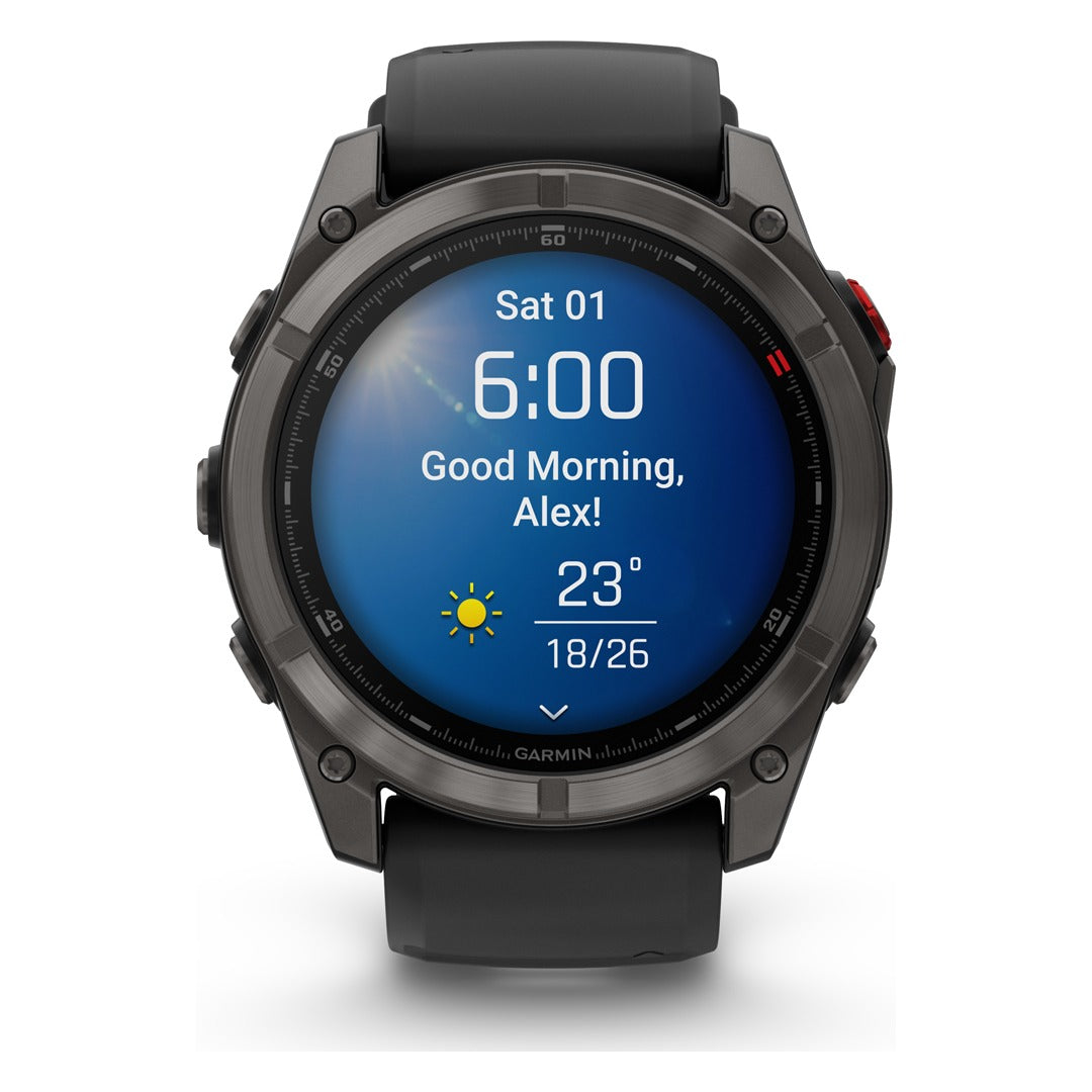 Garmin fenix 8 Pro 51mm AMOLED Sapphire Smartwatch - Carbon Grey DLC Titanium with Black/Pebble Grey Band