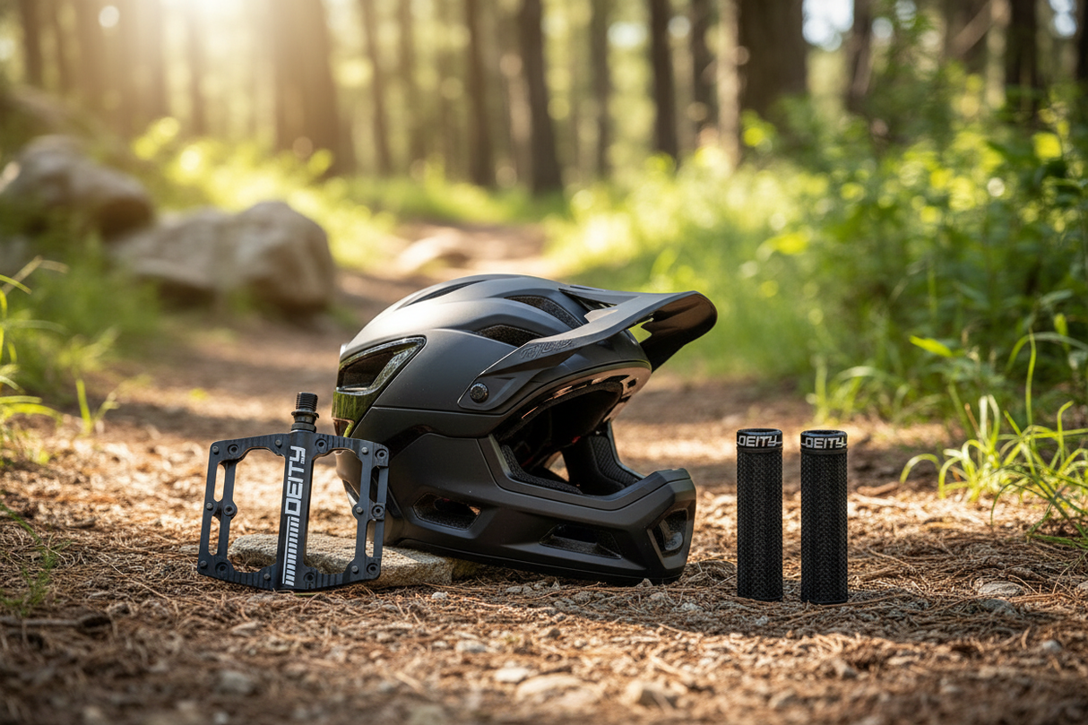 Trail Upgrade MTB Kit - DEITY Pedals, Grips and Troy Lee Designs Helmet