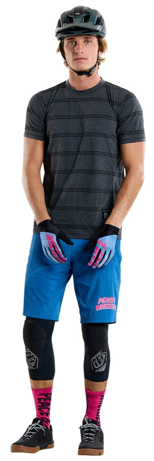 Troy Lee Designs SKYLINE SHORT SLEEVE RIDE TEE WASHED OUT DARK CLOUD FRONT FACING MODEL