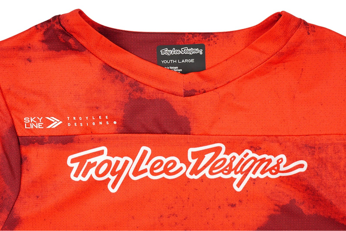 Troy Lee Designs YOUTH SKYLINE SS JERSEY FLARED FIERY RED FRONT PRINT