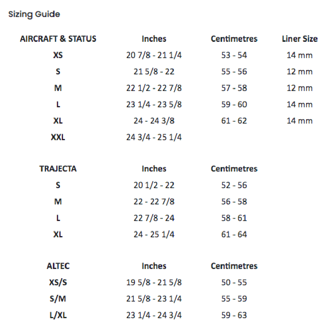 100% 100 Percent Trajecta Helmet w/ Fidlock - Intrepid MTB - Size Guide