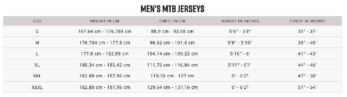 Fox Defend SS Jersey Size Chart