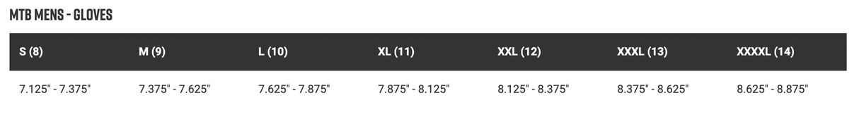 Fox Defend Glove - Red Clay Size Chart