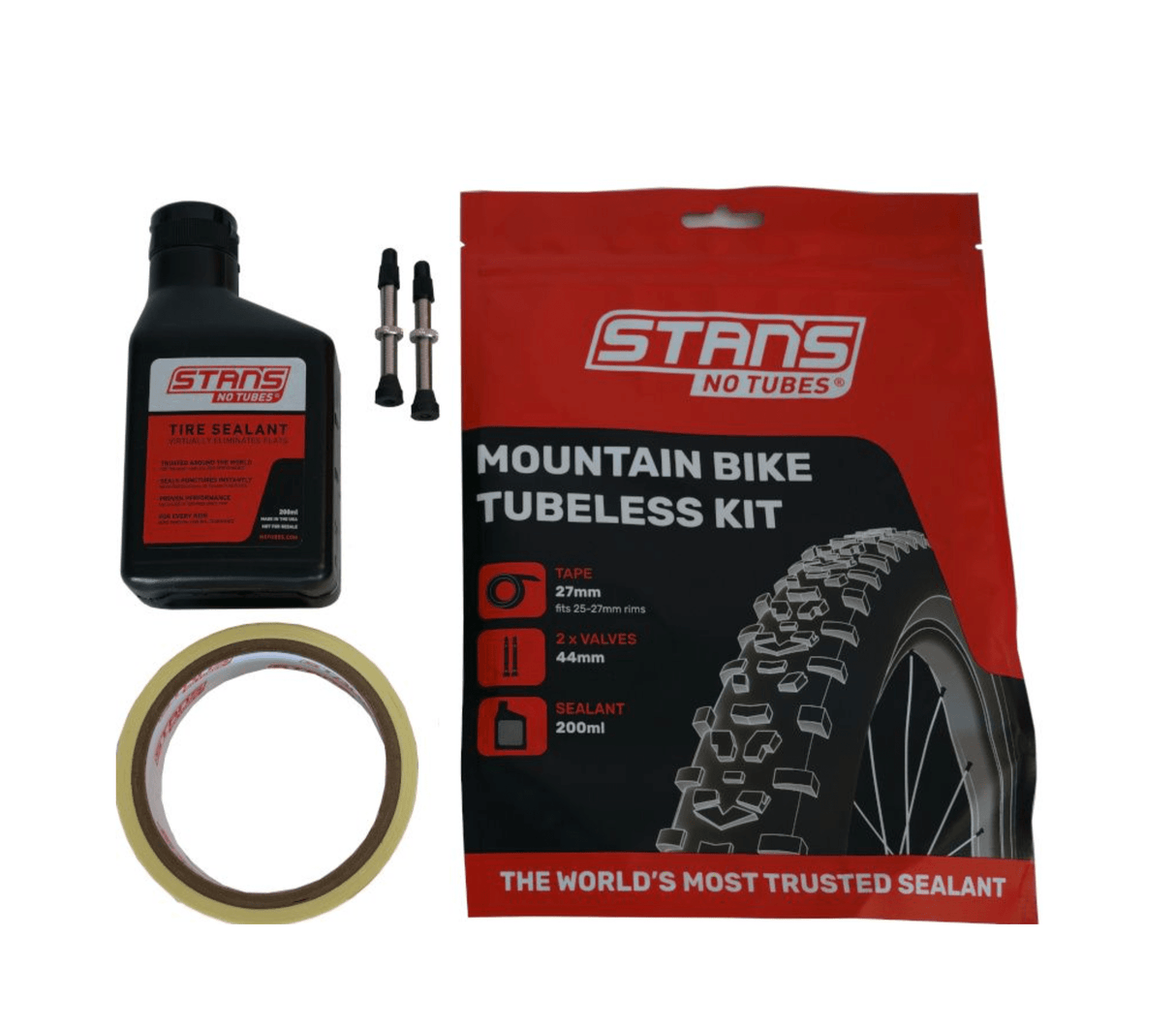 Stans NoTubes MTB Tubeless Kit 27mm Tape 44mm Valve